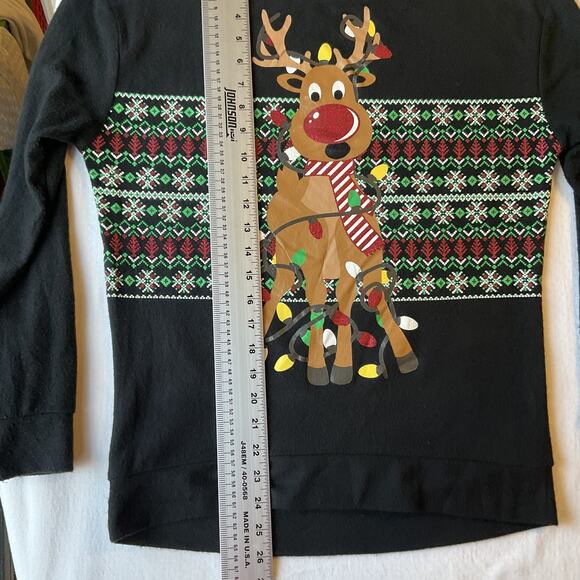 No Boundaries Women Sweatshirt M (7-9) Black Fair Isle Reindeer Christmas - Picture 6 of 9